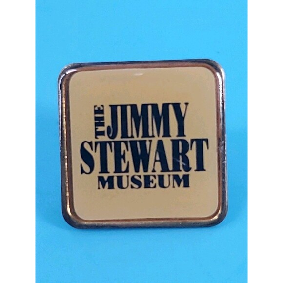 Jimmy Stewart Museum Tack Lapel Pin Souvenir Square Yellow Union Made USA - Picture 2 of 9